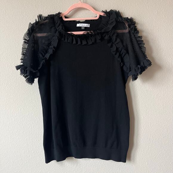 Sioni Goth Black Ruffle Mesh Short Sleeve Blouse Size M - Picture 4 of 8